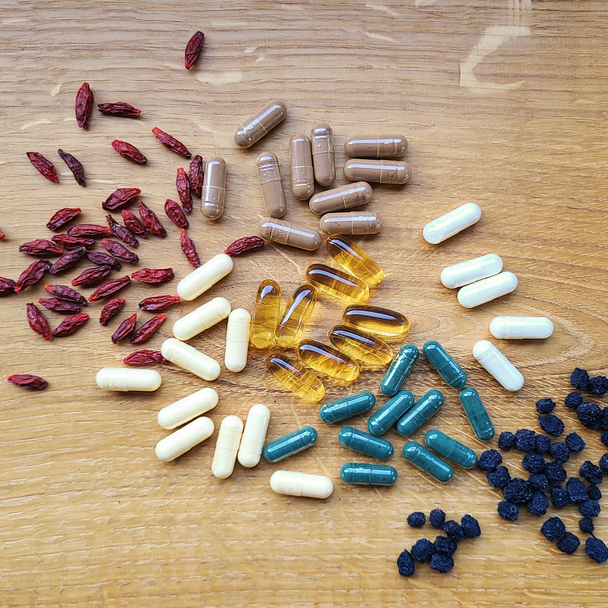 Kategorie Mittelchen mit den Basis Nahrungsergänzungsmittel wie Omega 3, Magnesium und Vitamin C.