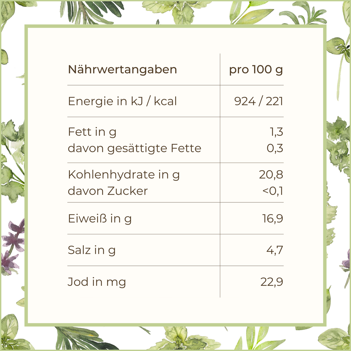 Dulse mit natürlichem Jod Nährwertangabe | Naturstoff