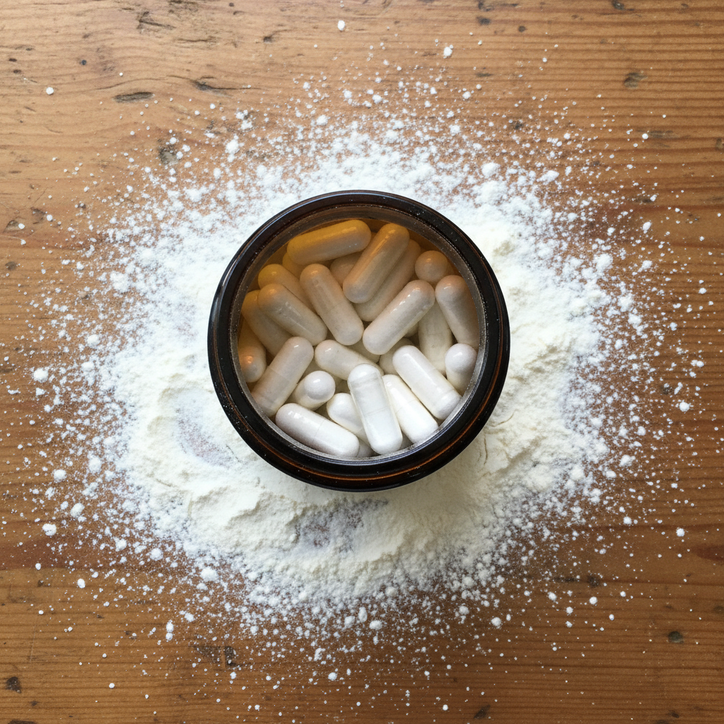 L-Lysin Aminosäuren Kapseln von oben | Naturstoff